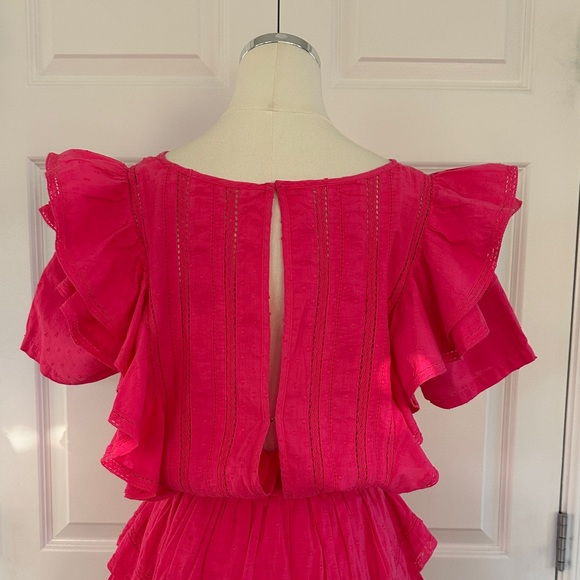 LoveShackFancy Natasha Watermelon Ice Pink Ruffle Lace Trim Mini Dress Size M - Picture 10 of 14